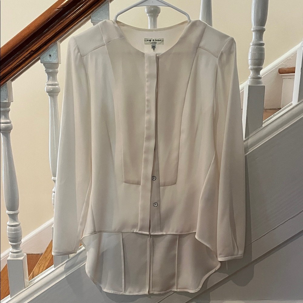 Rag & Bone Ivory Long-Sleeve Pleated Front Blouse